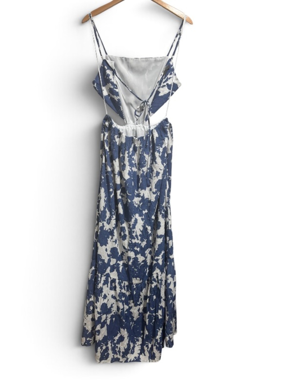 Abercrombie & Fitch Blue & White Cutout Maxi Dress Medium Lined Pockets - Picture 4 of 10